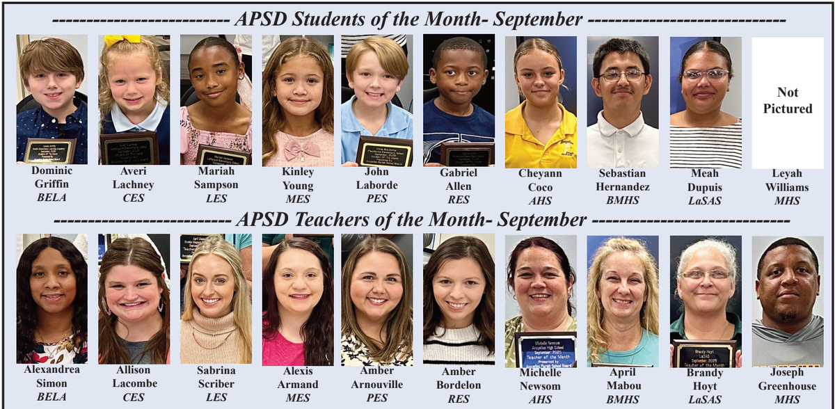 Avoyelles Parish School District honors Students & Teachers of the Month