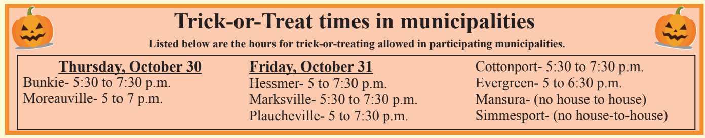 Trick-or-Treat Times Announced for Avoyelles Parish Municipalities🎃