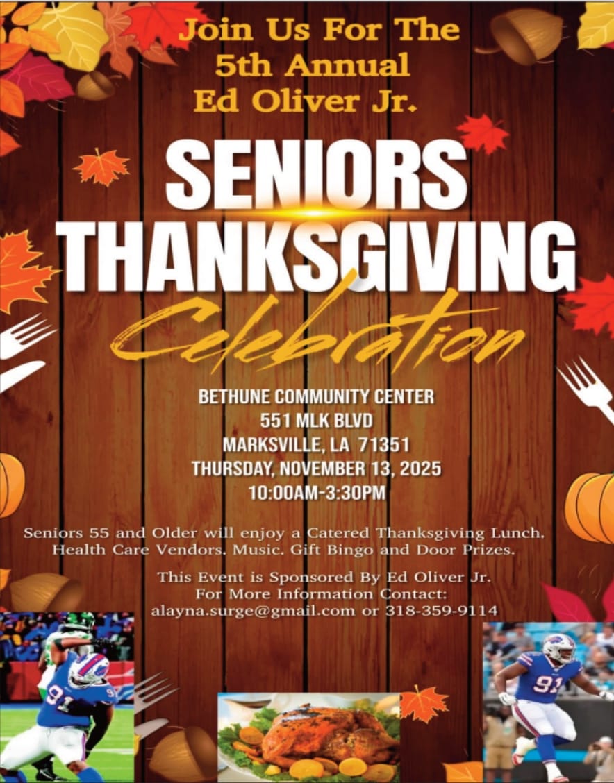 Ed Oliver Jr. hosts 5th Annual Thanksgiving Celebration for Seniors in Marksville Nov. 13