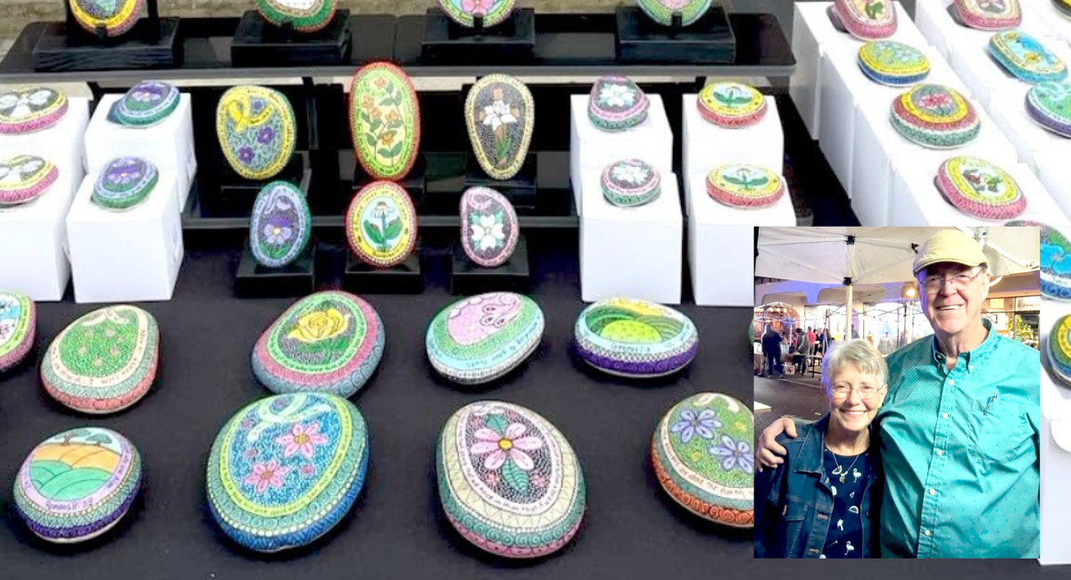 River rocks are her canvas and scripture is her work of art